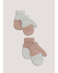 Girls 2 Pack Pink & Cream Mittens
