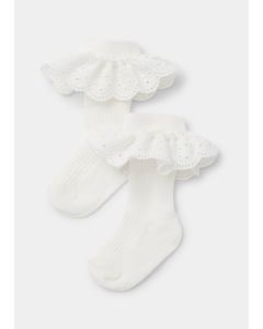 Baby 2 Pack Cream Schiffli Frill Socks