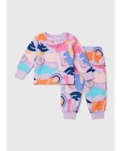 Girls Purple Dinosaur Pyjama Set