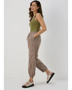 Taupe Linen Parachute Trousers