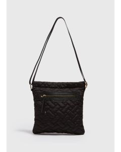Nylon Textured Crossbody Messenger Bag-Black-One Size
