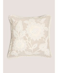 Embellished Floral Cushion-Beige-One Size