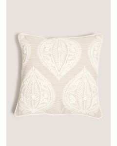 Embellished Leaf Cushion-Beige-One Size