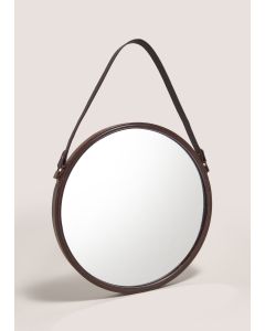 Leather Urban Circle Mirror (41cm x 41cm x 61cm)-Brown