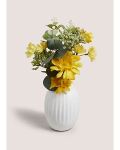 Flowers In A Rib Vase-Yellow-One Size