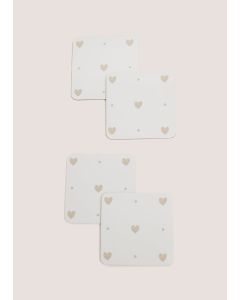 4 Pack Heart Cork Coasters-White-One Size