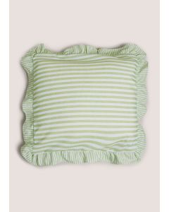Stripe Frill Edge Cushion-Green-One Size