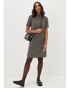 Et Vous Check High Neck Mini Shift Dress