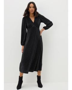 Et Vous Polka Dot Plisse Midi Dress