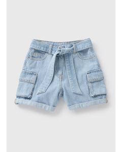 Girls Denim Belted Cargo Shorts