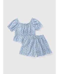 Girls Floral Crinkle Top & Skirt Set