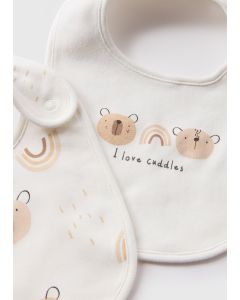 2 Pack Baby Bear Bibs-Off White-One Size