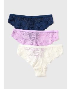 3 Pack colou Lace Brazilian Knickers
