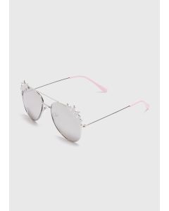 Girls Silver Butterfly Sunglasses-Silver-One Size