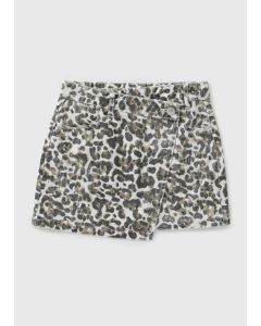 Girls Animal Print Wrap Mini Skirt