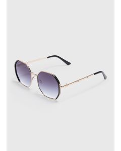 Hexagon Frame Sunglasses-Black-One Size