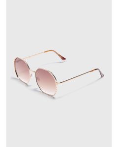 Hexagon Frame Sunglasses-Gold-One Size