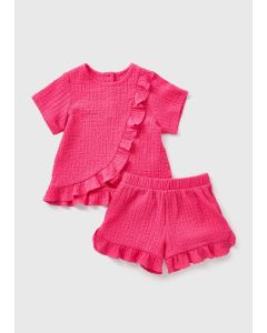 Girls Crinkle Frill Top & Shorts Set