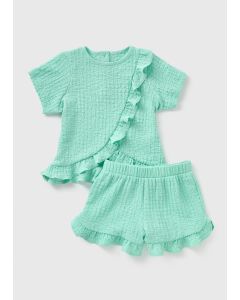 Girls Textured Frill Top & Shorts Set