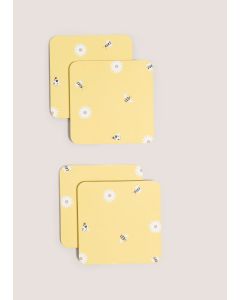 4 Pack Daisy Bee Cork Coasters-Yellow-One Size