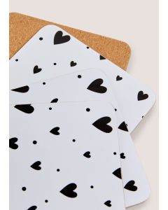 4 Pack  Heart Cork Coasters-White-One Size