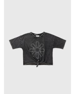 Girls Diamante Flower Knot Front Top