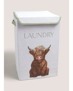 Highland Cow Collapsible Laundry Basket-White-One Size