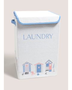 Beach House Collapsible Laundry Basket-White-One Size
