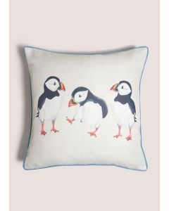 Puffin Reversible Cushion-Blue-One Size