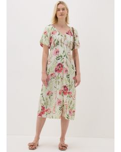 Floral Puff Sleeve Tea Midi Dress