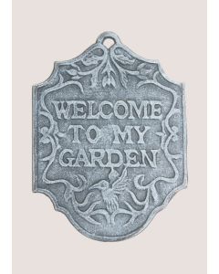 Cast Iron Welcome Garden Sign-Grey-One Size