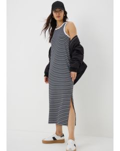 Stripe Ribbed Racer Back Midi Dress