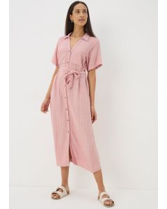 Stripe Linen Blend Midi Shirt Dress