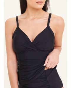 Black Tummy Control Wrap Front Tankini Top