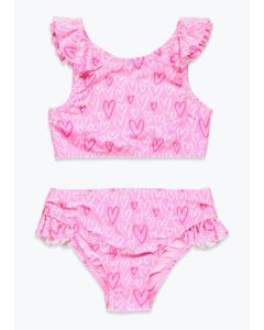 Girls Pink Heart Print Bikini (4-13yrs)