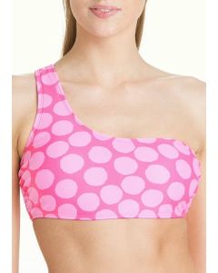 Pink Spot Print One Shoulder Bikini Top