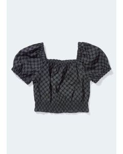 Girls Charcoal Print Shirred Blouse (4-13yrs)