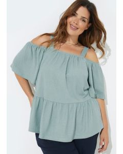 Papaya Curve Mint Textured Bardot Top