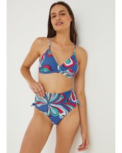 Print Ruched High Waisted Brazilian Bikini Bottoms