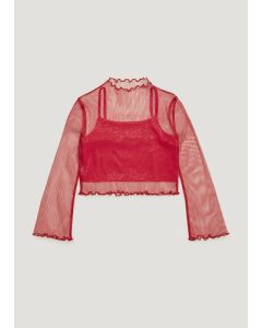 Girls Red Mesh Long Sleeve Top (4-13yrs) - Red - 12Y