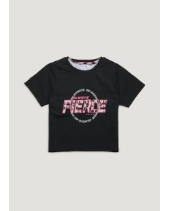 Girls Souluxe Black 2 in 1 Fierce Sports T-Shirt (4-13yrs)