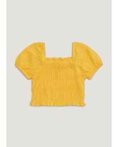 Girls Yellow Shirred Puff Sleeve Top (4-13yrs)