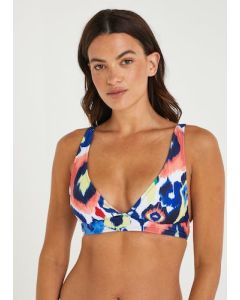 Multicoloured Print High Apex Bikini Top - Multi - 14