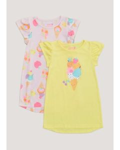 Girls 2 Pack Yellow Ice Cream Print Nighties (9mths-5yrs)
