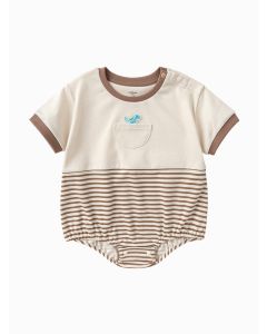 Baby Boy Dinosaur 100% Cotton Romper - Light Khaki - 18-24M