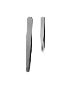 Professional Eyebrow Tweezer Duo (Pointed & Slant)-Silver-One Size