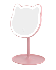LED Battery Powered Stepless Dimming Kitten Mirror (4.5V)-Pink-One Size