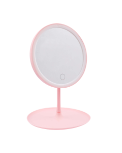 LED Battery Powered Stepless Dimming Round Mirror (4.5V)-Pink-One Size