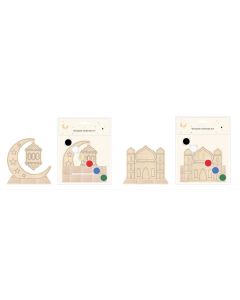 Golden Moon Series DIY Coloring Wooden Decoration (2 Assorted Models: Moon, Palace)-Gold-One Size