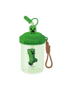 Minecraft Plastic Bottle with Stir Straw 680mL-Green-One Size